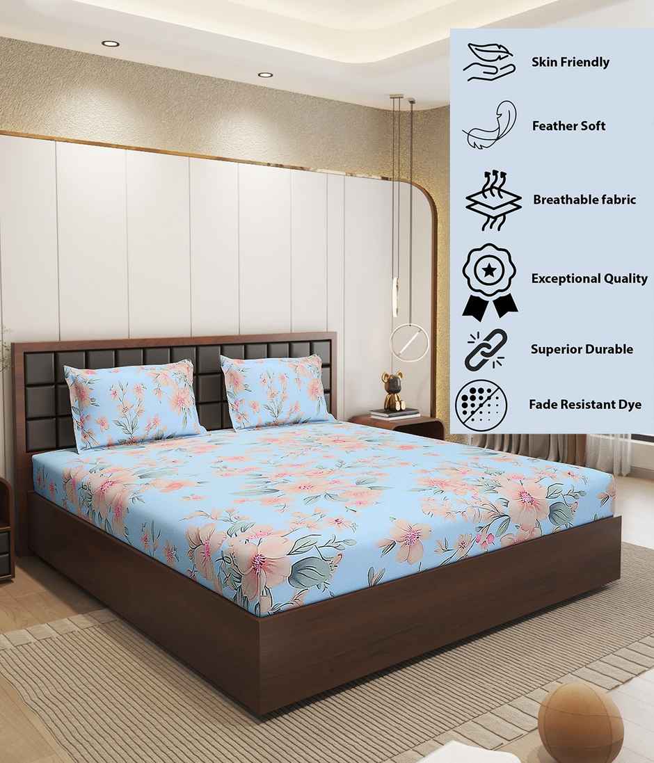 Status Imperial Corner Fitted Double Bedsheet | Sky Garden | 198 x 182 cm