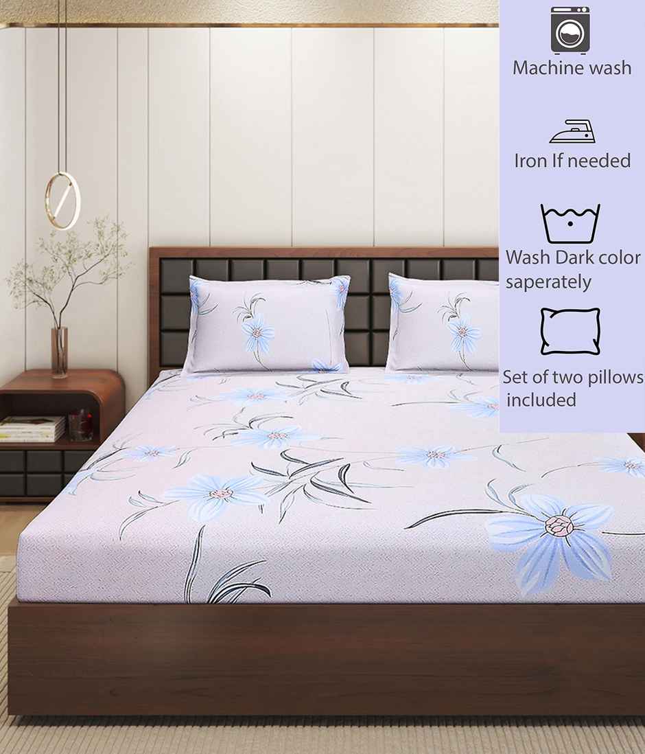 Status Imperial Corner Fitted Double Bedsheet | Delicate Daisy Blue | 198 x 182 cm
