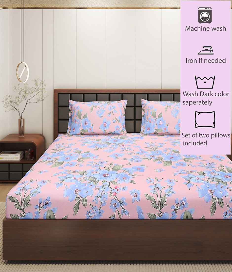 Status Imperial Corner Fitted Double Bedsheet | Velvet Blush Botanicals | 198 x 182 cm