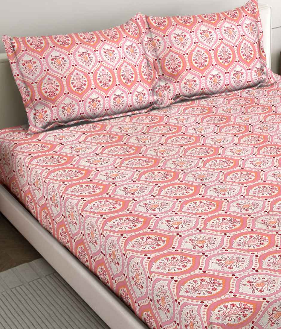Status Imperial Corner Fitted Double Bedsheet | Terracotta Garden | 198 x 182 cm