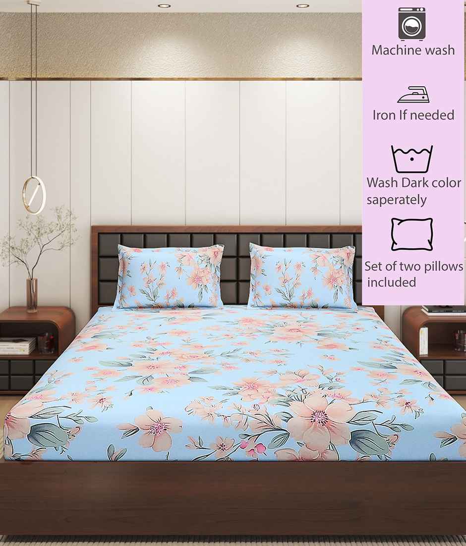 Status Imperial Corner Fitted Double Bedsheet | Sky Garden | 198 x 182 cm