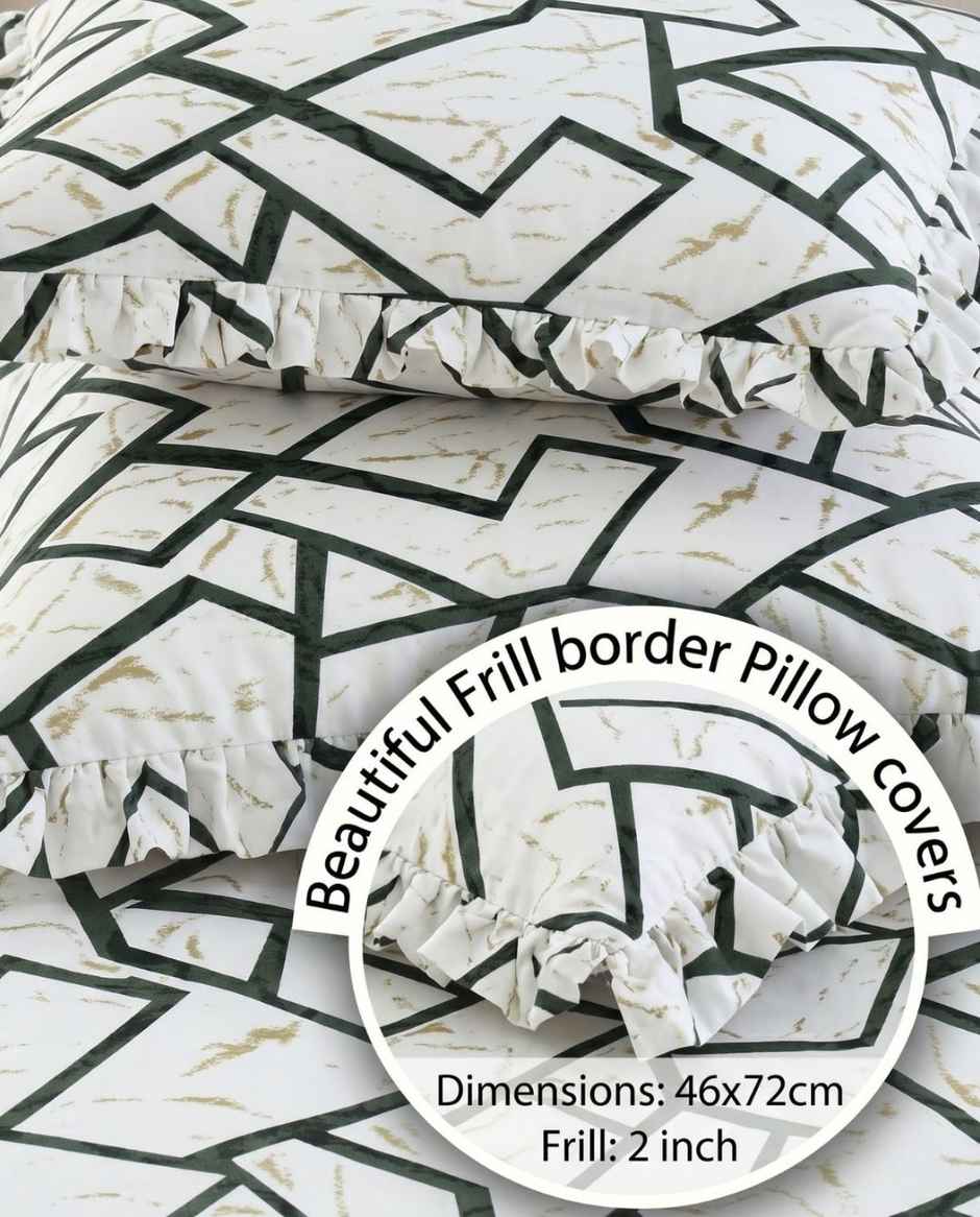 DREAM WEAVERZ Elastic Fitted Double Bedsheet with 2 Frill Pillow Covers | Cotton Blend | Cream Yellow