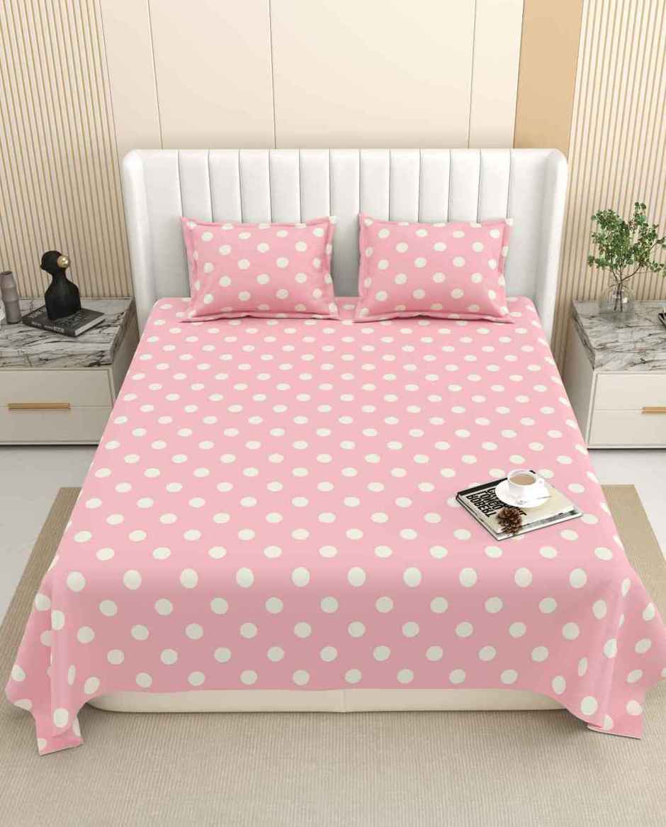 DREAM WEAVERZ King Size Bedsheet With 2 Pillow Covers | 100% Cotton| Pink