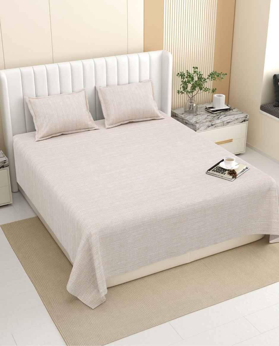 DREAM WEAVERZ King Size Bedsheet With 2 Pillow Covers | 100% Cotton| Light Beige