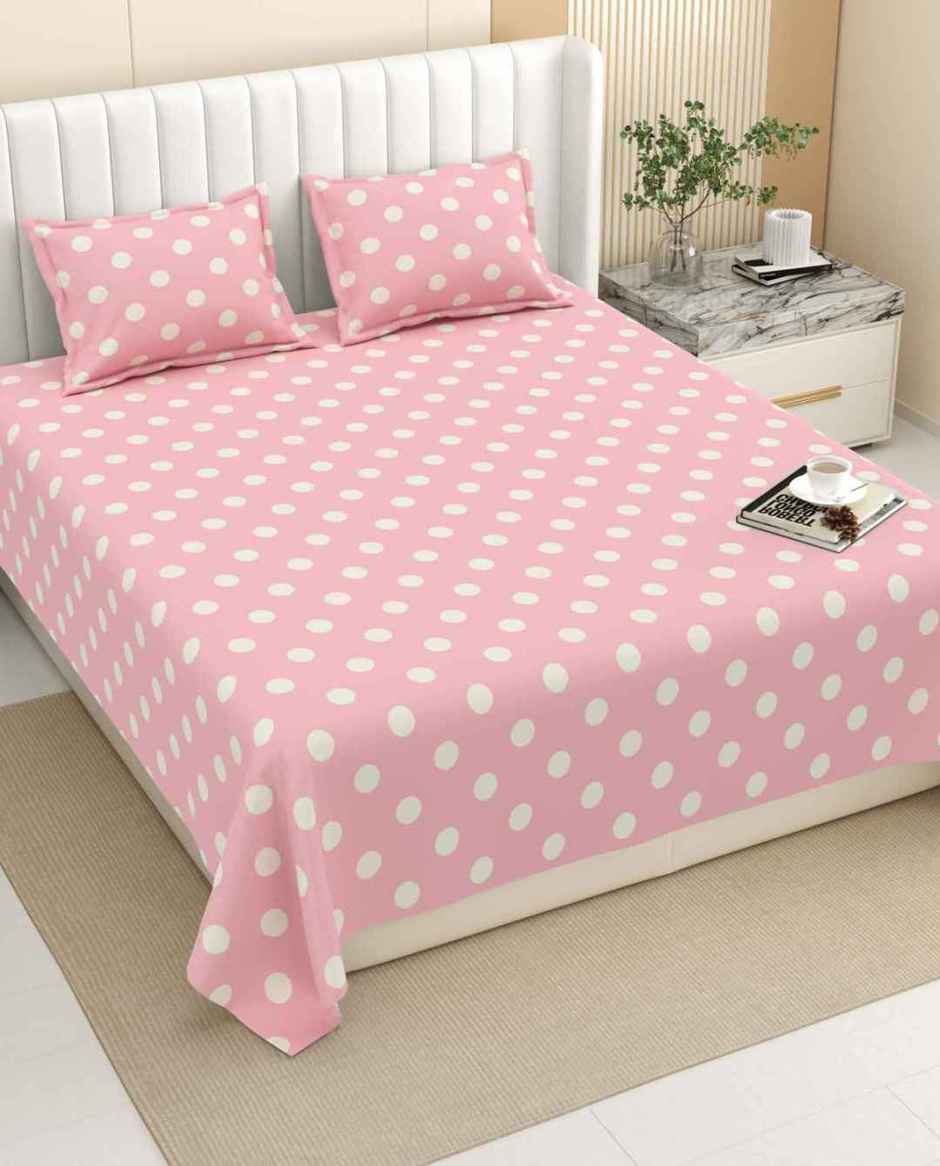 DREAM WEAVERZ King Size Bedsheet With 2 Pillow Covers | 100% Cotton| Pink
