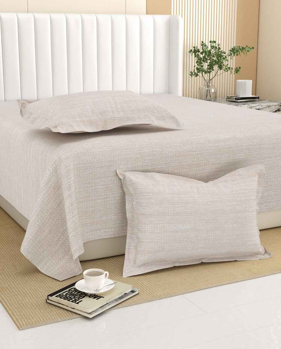 DREAM WEAVERZ King Size Bedsheet With 2 Pillow Covers | 100% Cotton| Light Beige