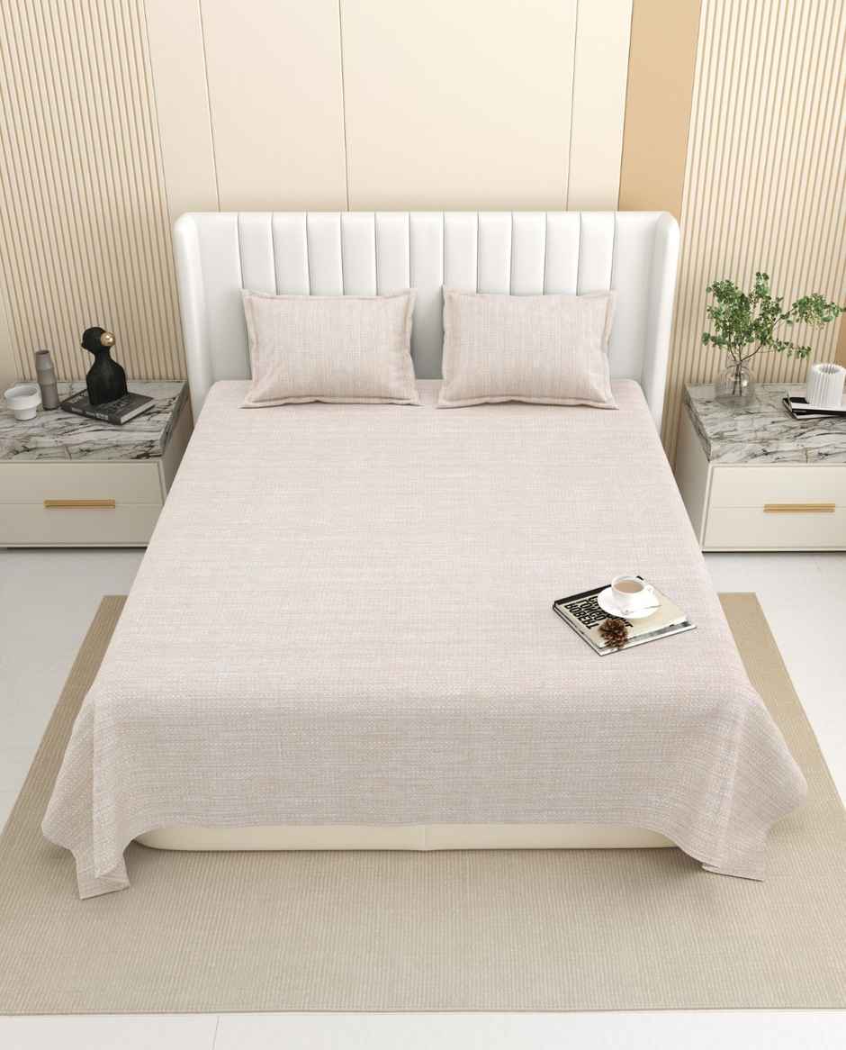 DREAM WEAVERZ King Size Bedsheet With 2 Pillow Covers | 100% Cotton| Light Beige