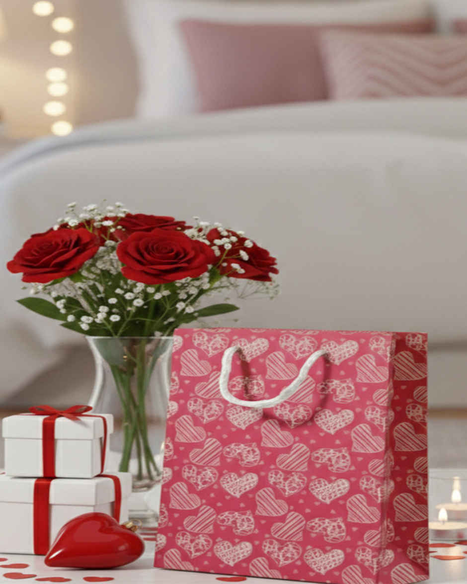 Pattern Heart Pink Gift Bag | 14x10 inch | Mad Over Prints