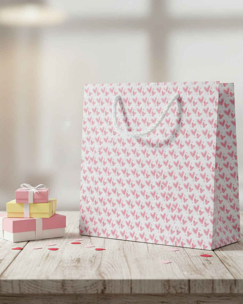 Solid Pattern Filled Heart Gift Bag | 14 x 10 inch | Mad Over Prints