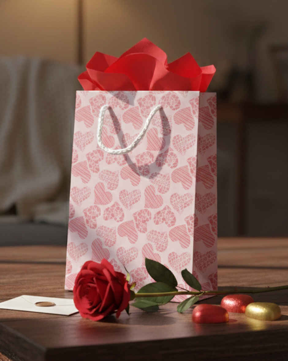 Baby Pink Pattern Heart Gift Bag | 8 x 9 inch | Mad Over Prints