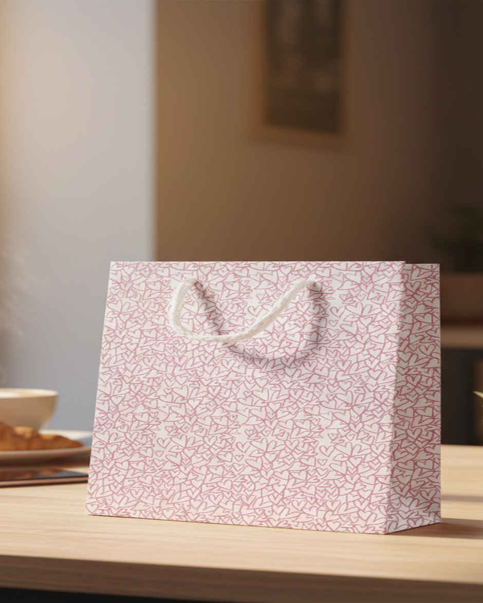 Pink Line Heart Gift Bag | 16 x 12 inch | Mad Over Prints