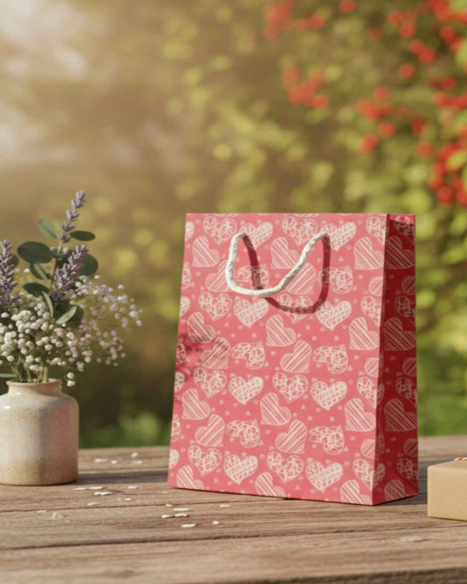 Pattern Heart Pink Gift Bag | 14x10 inch | Mad Over Prints