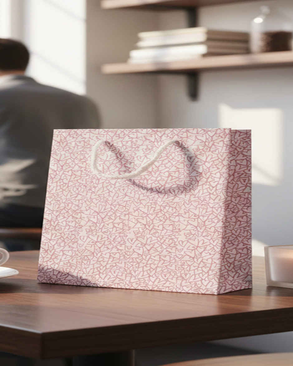 Pink Line Heart Gift Bag | 16 x 12 inch | Mad Over Prints