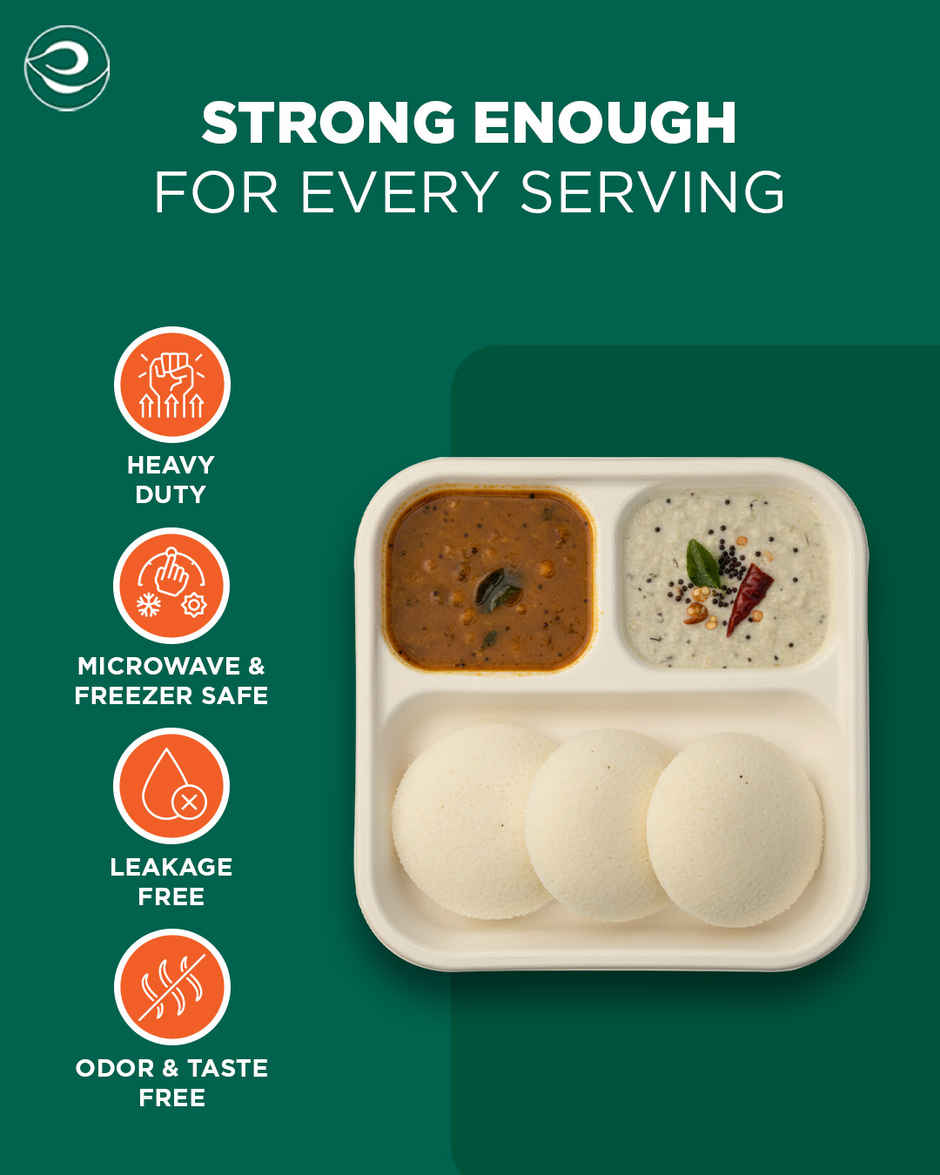 ECO SOUL | Bagasse Disposable Meal Tray/Plates | Square | 3CP | 10 Count