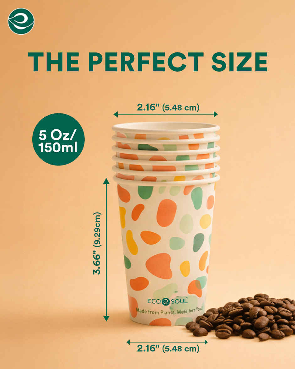 ECO SOUL | Disposable Paper Cups/Glasses | 150 ml | Multi Colour | 50 Count