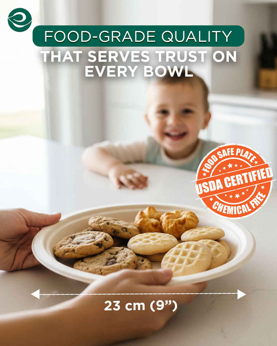 ECO SOUL | Bagasse Disposable Plates | 9 Inch | Round | 10 Count