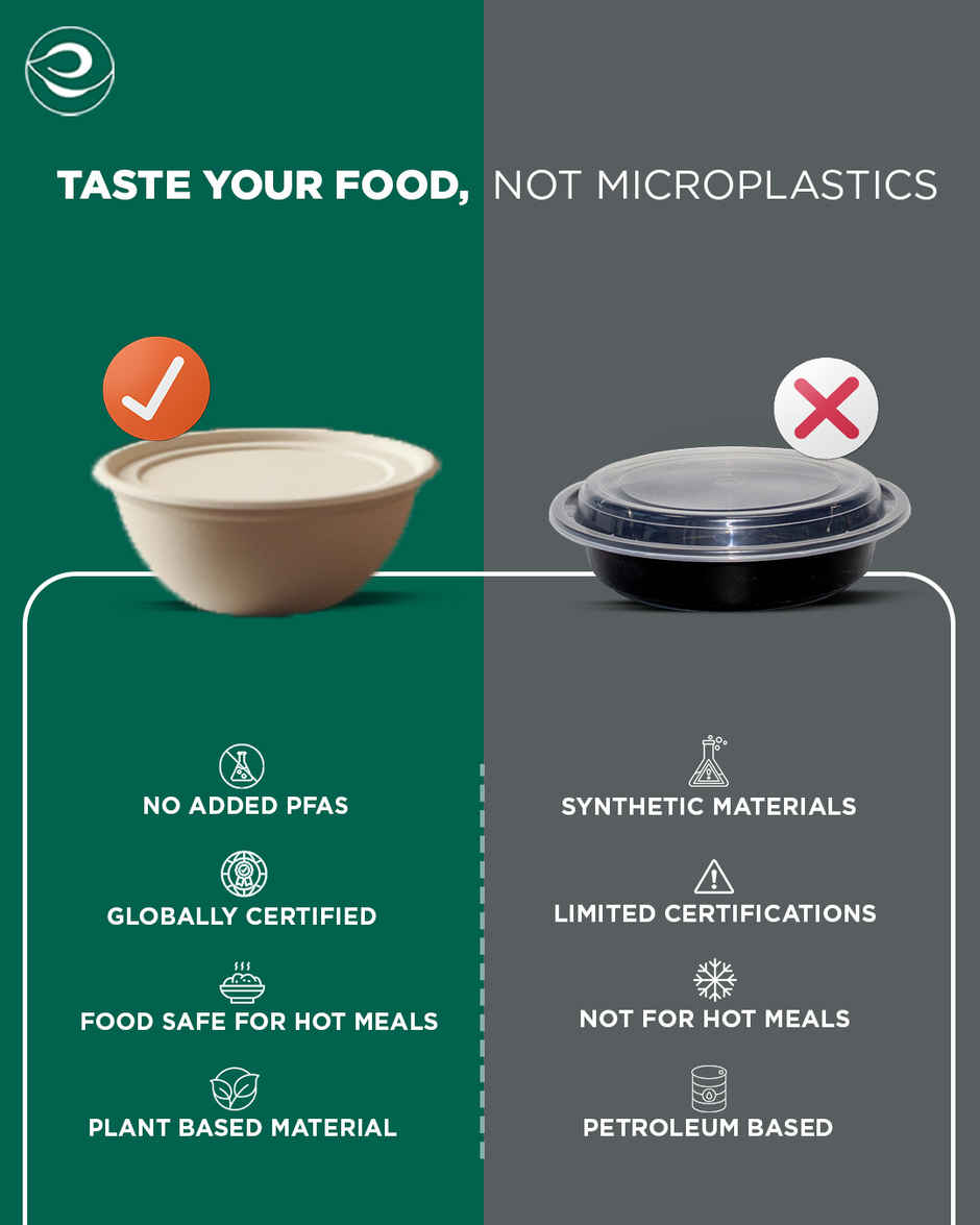 ECO SOUL | Bagasse Disposable Soup Bowls with Lid | 945 ml | Round | 10 Count