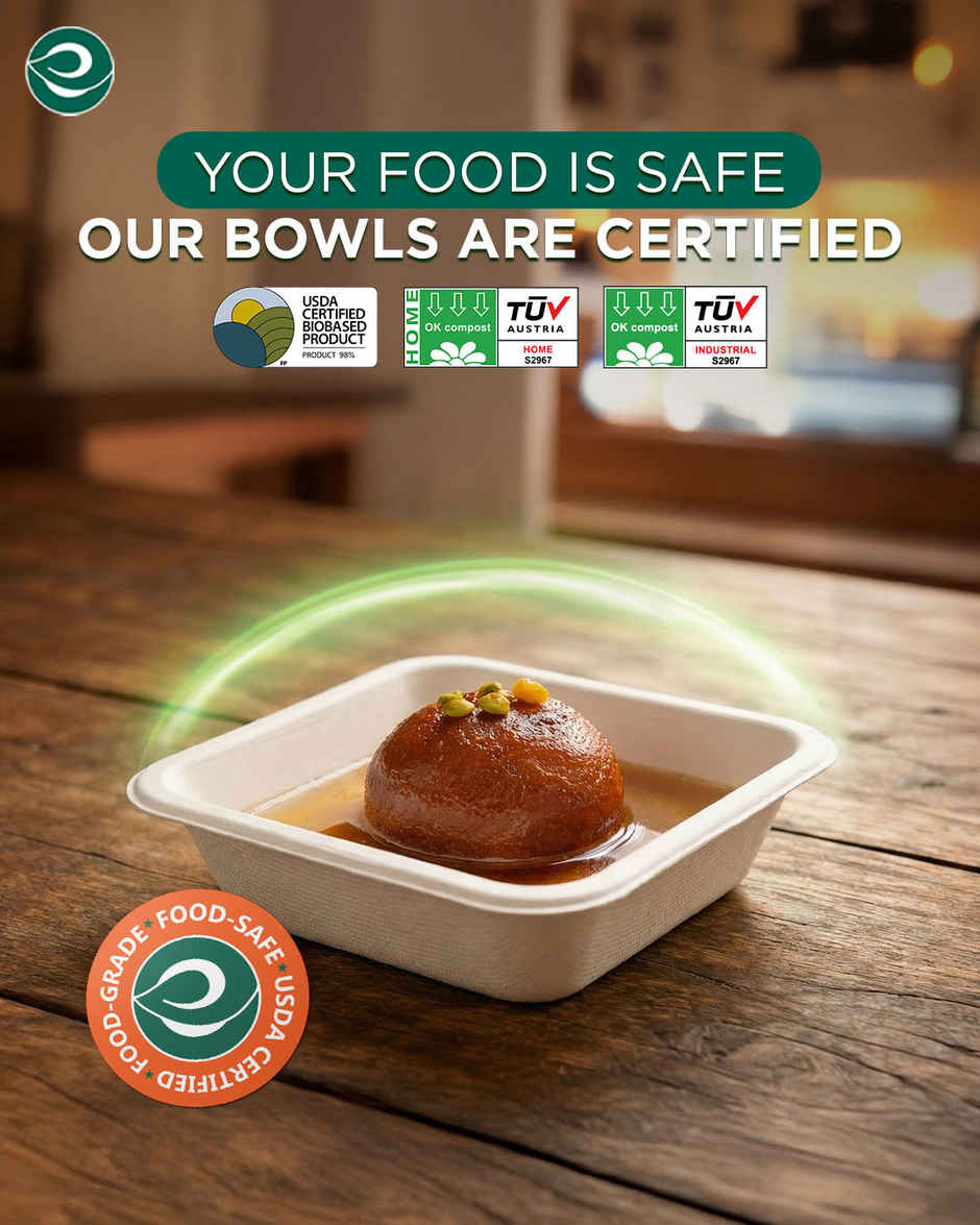 ECO SOUL | Bagasse Disposable Bowls | 150 ml | Square | 25 Count