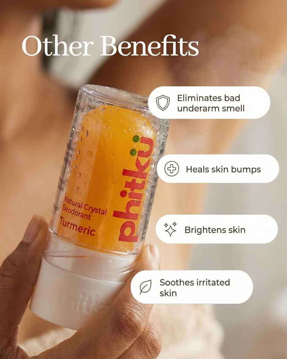 Phitku Crystal Roll On Deodorant with Turmeric | Natural Unscented for Men & Women | Odor Control