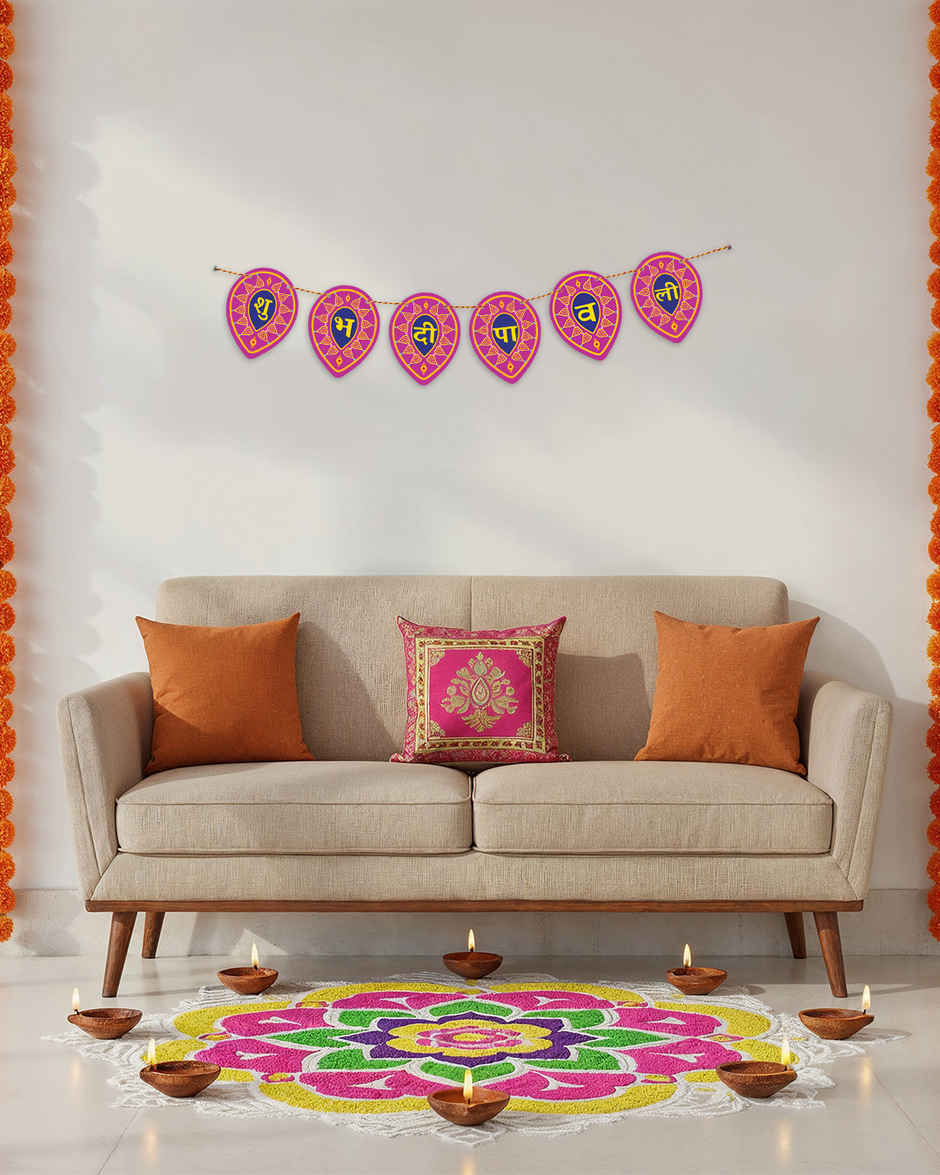 Shubh Diwali Paper Toran | Pink & Blue | Mad Over Print