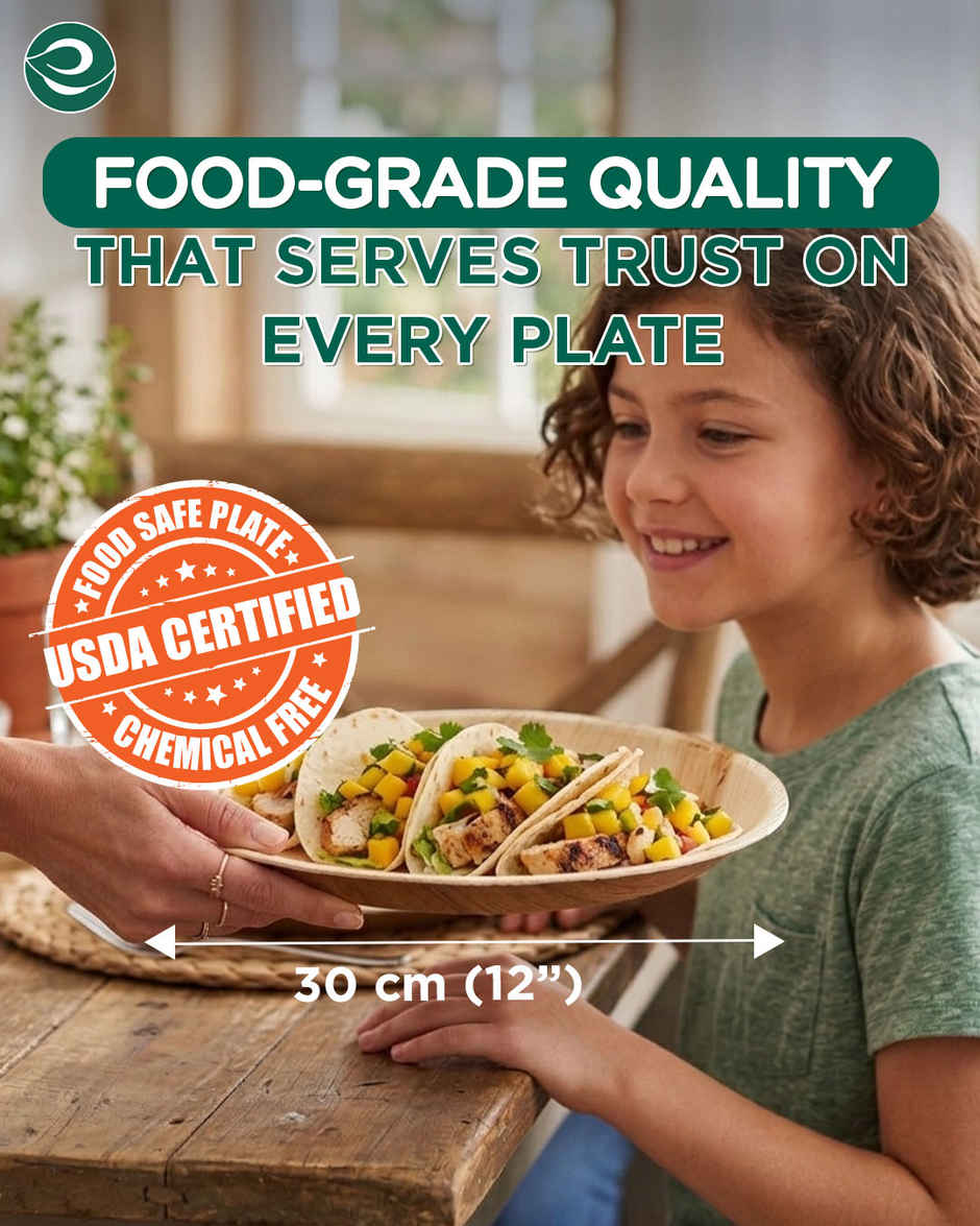 ECO SOUL | Palm Leaf Disposable Plates | 12 Inch | Round | 10 Count