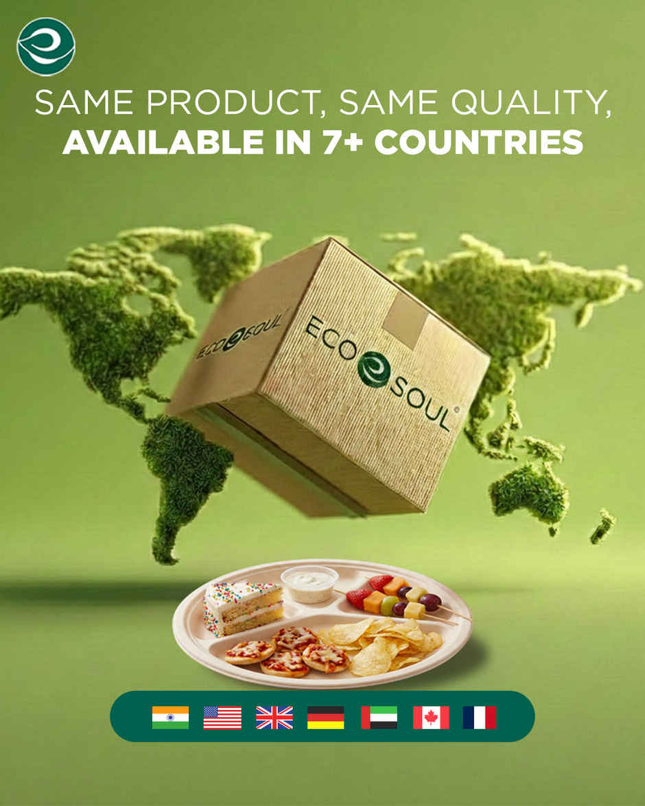 ECO SOUL | Bagasse Disposable Plates | 11 Inch | Round 4CP | 10 Count