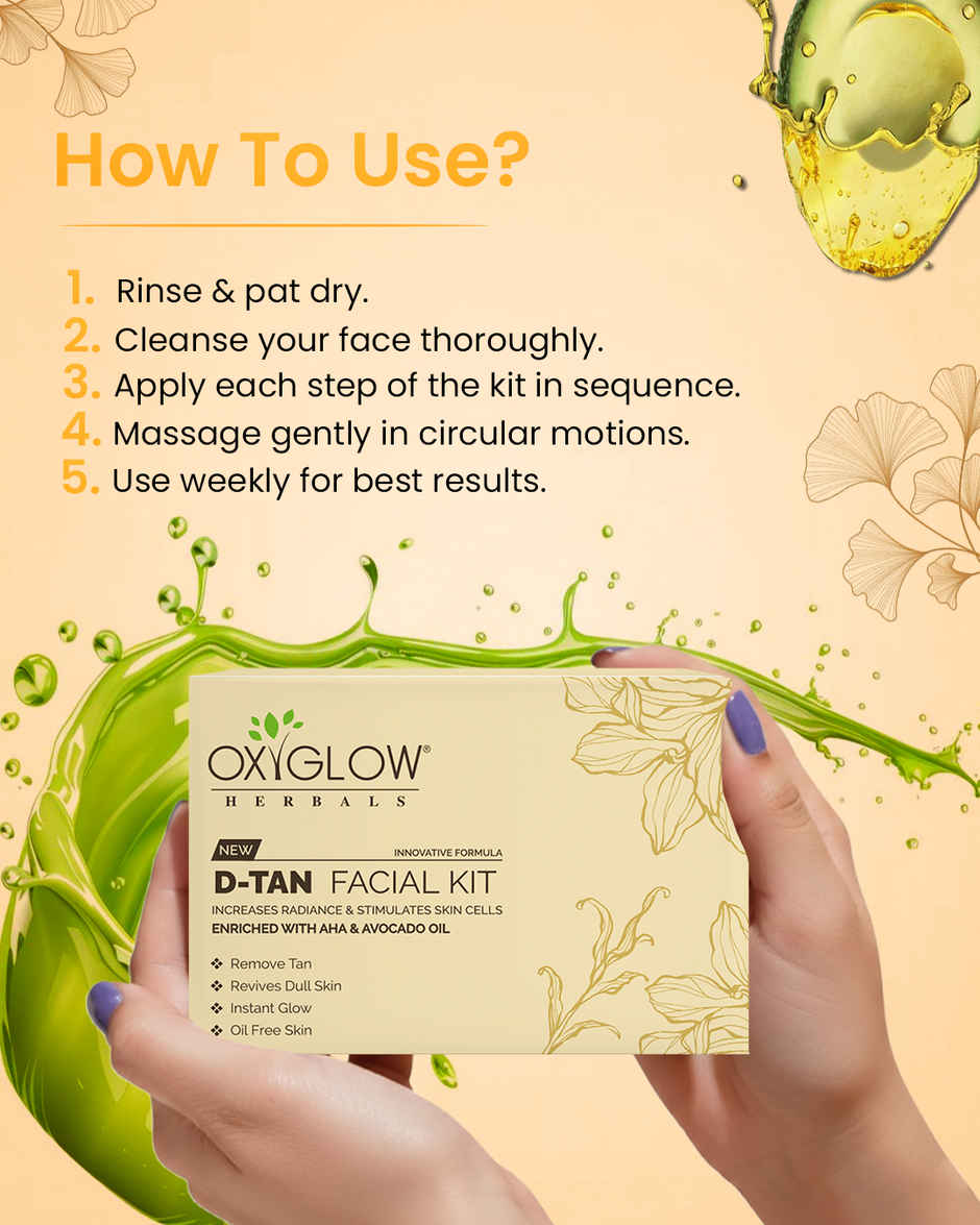 Oxyglow Herbals D-Tan Facial Kit - Remove Tan|Revives Dull Skin|Instant Glow|Oil Free Skin