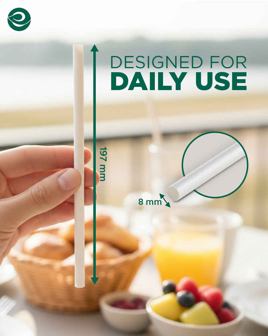 Eco Soul 8mm White | 50 Count | Paper Straw