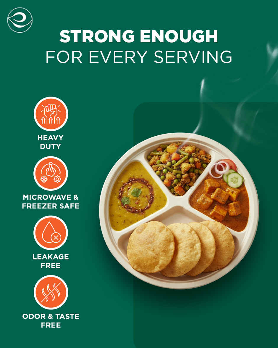 ECO SOUL | Bagasse Disposable Plates | 11 Inch | Round 4CP | 10 Count