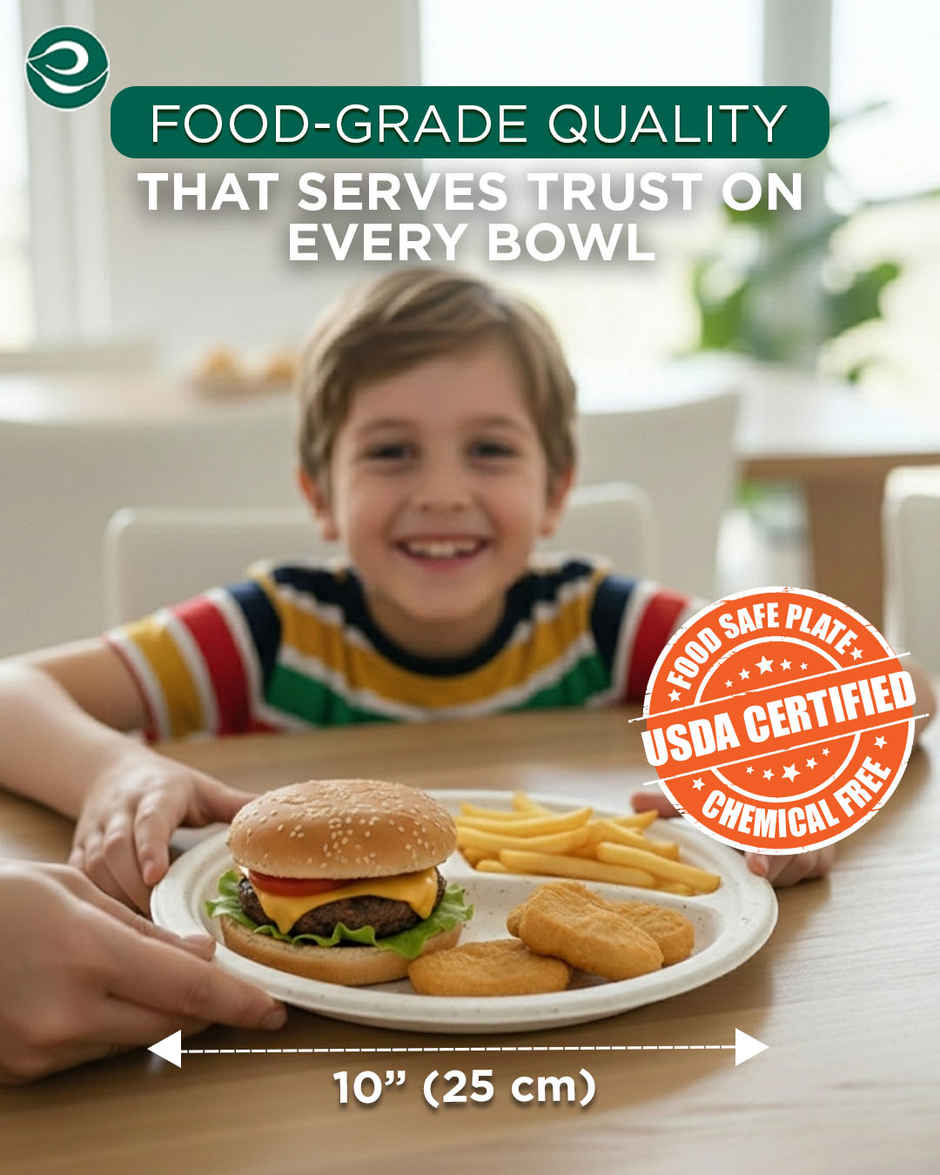 ECO SOUL | Bagasse Disposable Plates | 10 Inch | Round 3CP | 10 Count