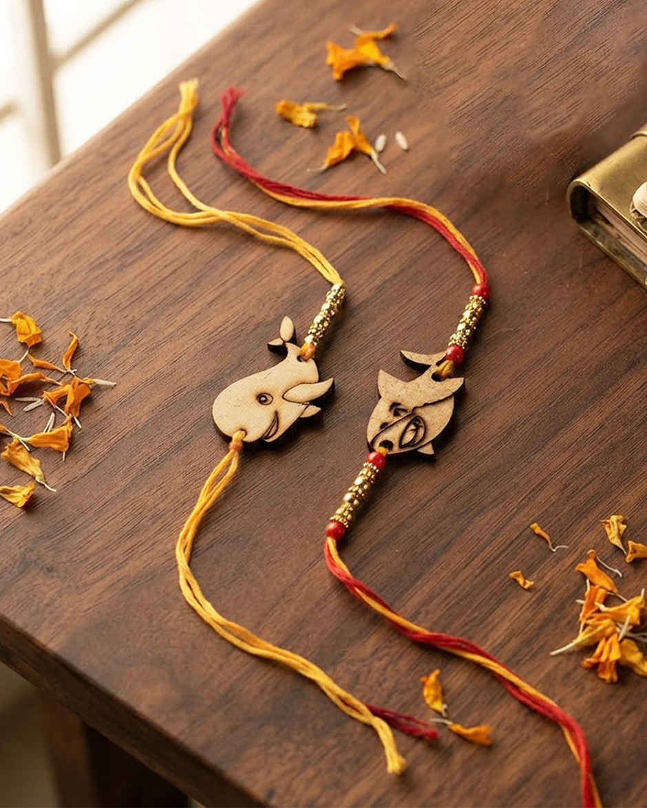 Kids DIY Rakhi Ocean Sea Life Wooden Craft & Paint Kit | Unique Find | Pack of 2 | Mad Over Prints