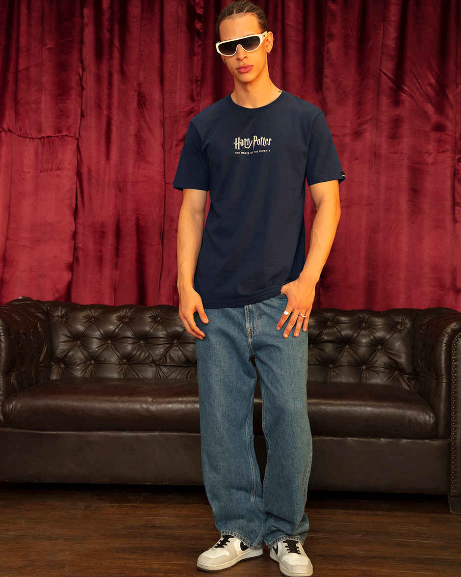 Bewakoof Harry Potter Merchandise Men's Order of the Phoenix Graphic Printed T-shirt | Blue - XL