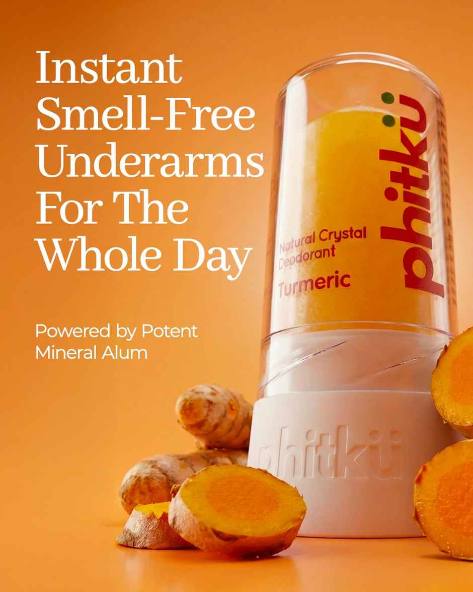 Phitku Crystal Roll On Deodorant with Turmeric | Natural Unscented for Men & Women | Odor Control