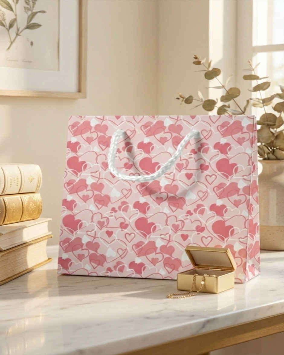 Pink Multi Heart Gift Bag | 14 x 10 inch | Mad Over Prints