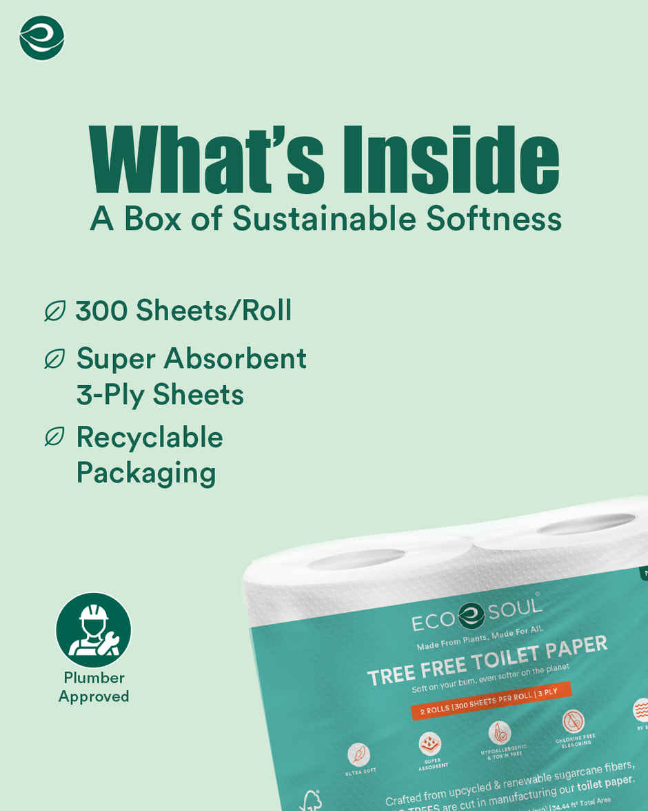 Eco Soul | Eco Friendly |Toilet Paper | 3Ply | 300 Sheets x 2 Rolls