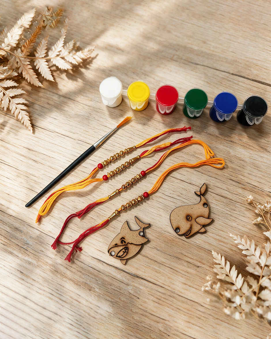 Kids DIY Rakhi Ocean Sea Life Wooden Craft & Paint Kit | Unique Find | Pack of 2 | Mad Over Prints