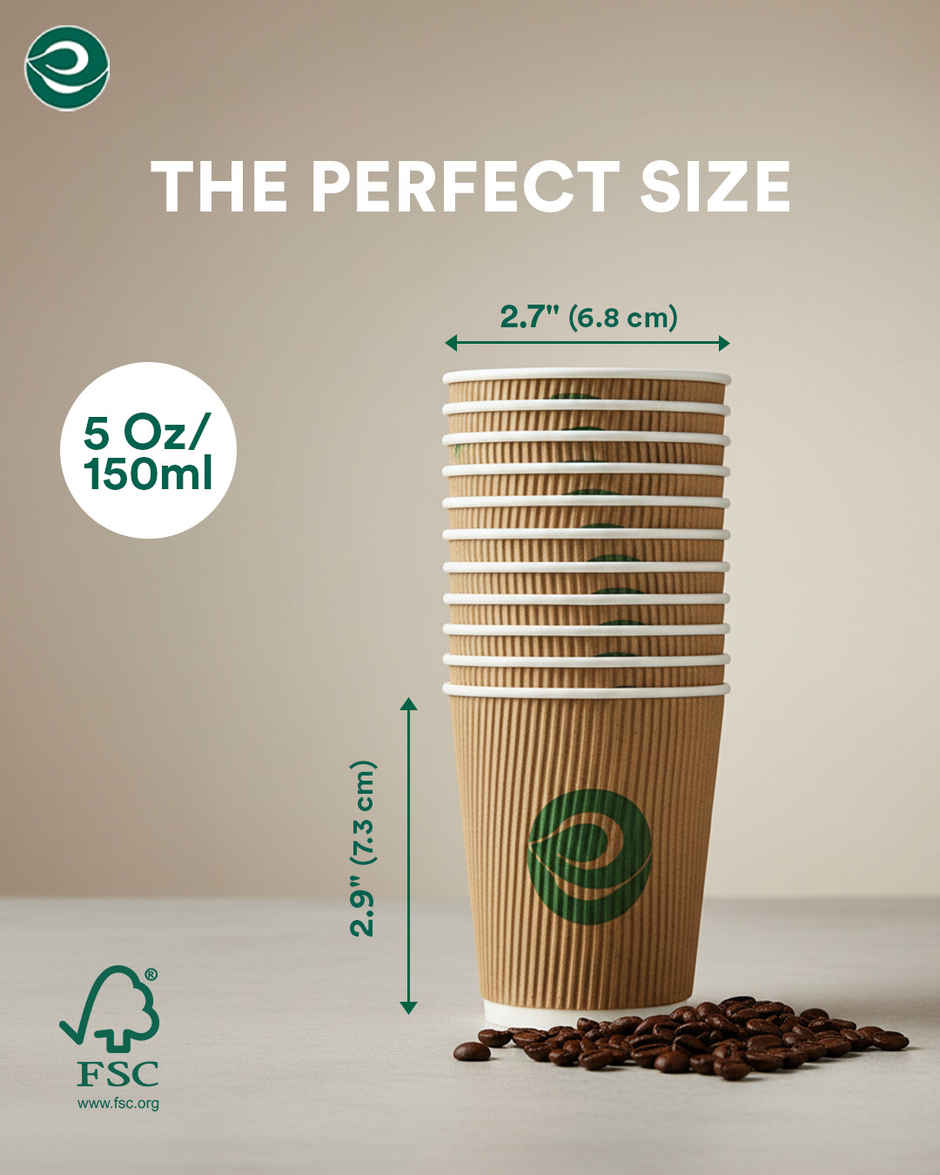 ECO SOUL | Disposable Paper Cups/Glasses | 150 ml | Ripple | 25 Count