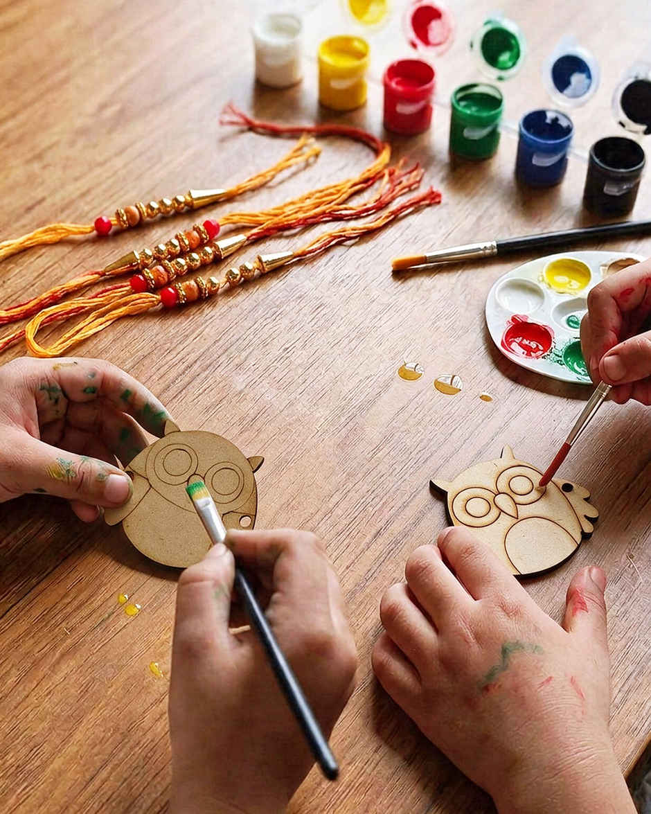 Kids DIY Rakhi Owl Wooden Craft & Paint Kit | Unique Find | Pack of 2 | Mad Over Prints