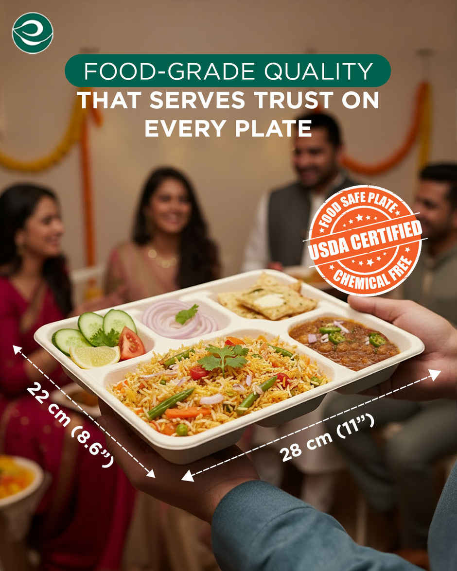 ECO SOUL | Bagasse Disposable Meal Tray/Plates | Square | 5CP | 10 Count