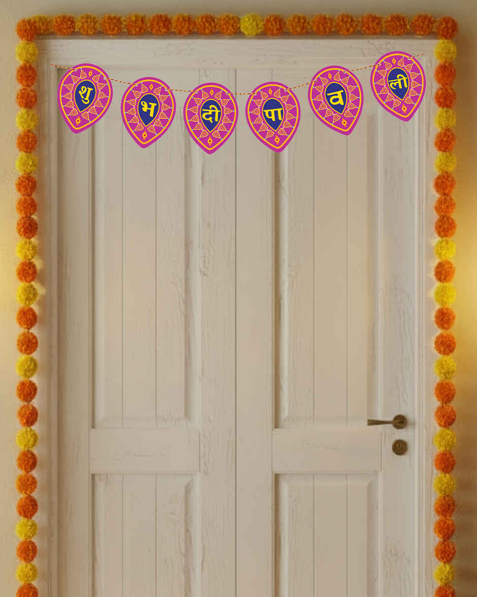 Shubh Diwali Paper Toran | Pink & Blue | Mad Over Print
