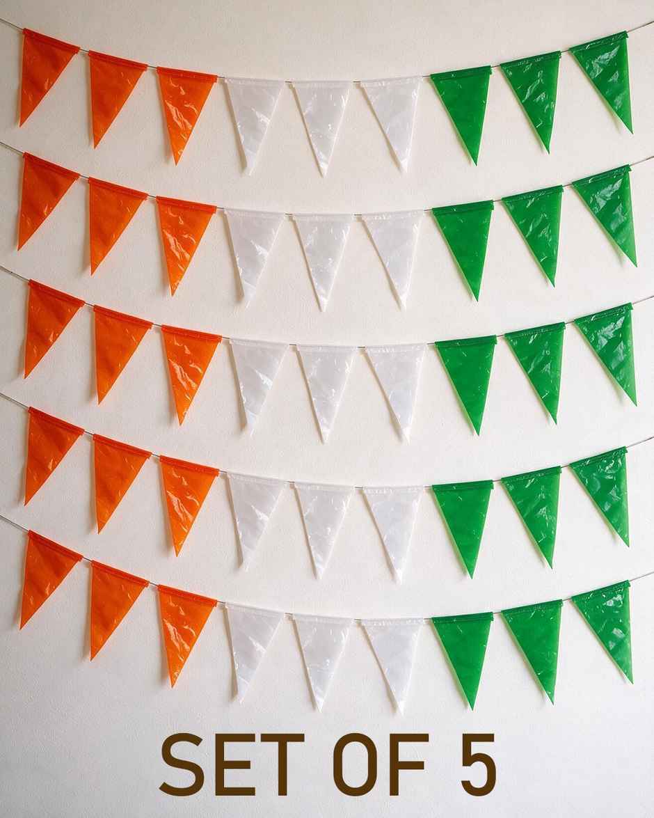 Tricolour Triangle Bunting Banner | Independence Day Party Decoration | Set of 5 | Mad Over Print