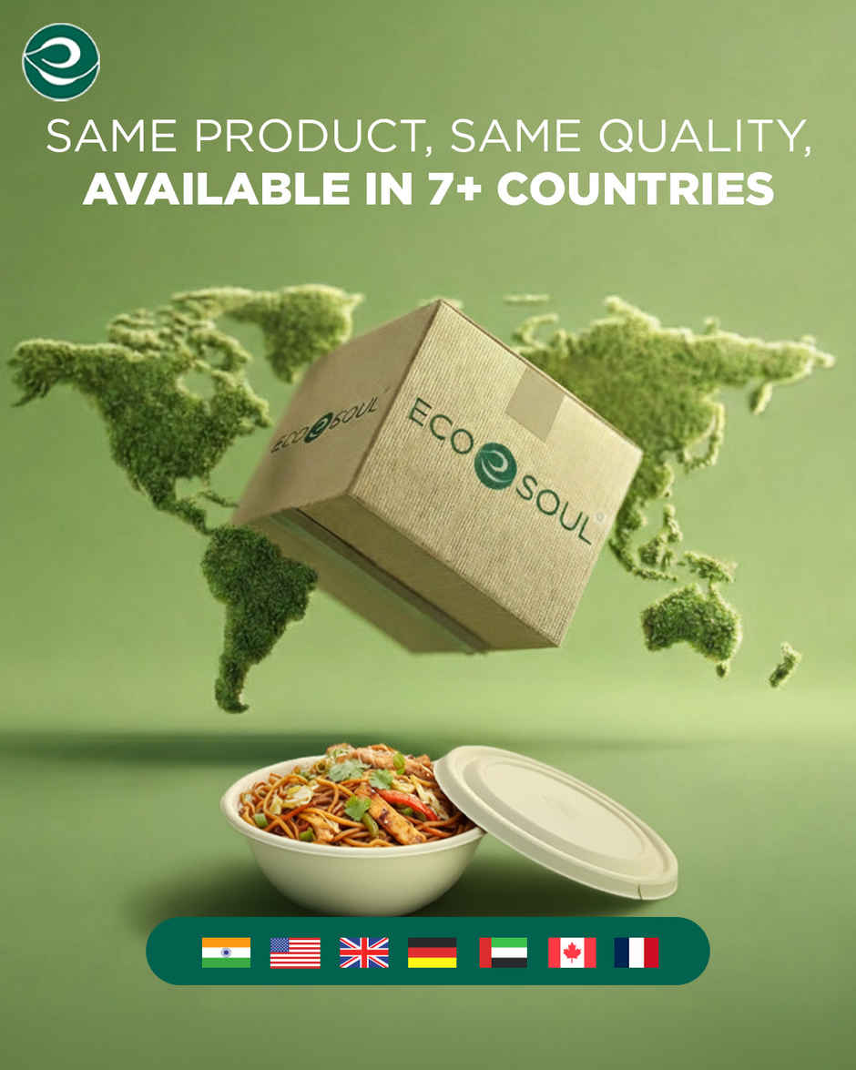 ECO SOUL | Bagasse Disposable Soup Bowls with Lid | 945 ml | Round | 10 Count