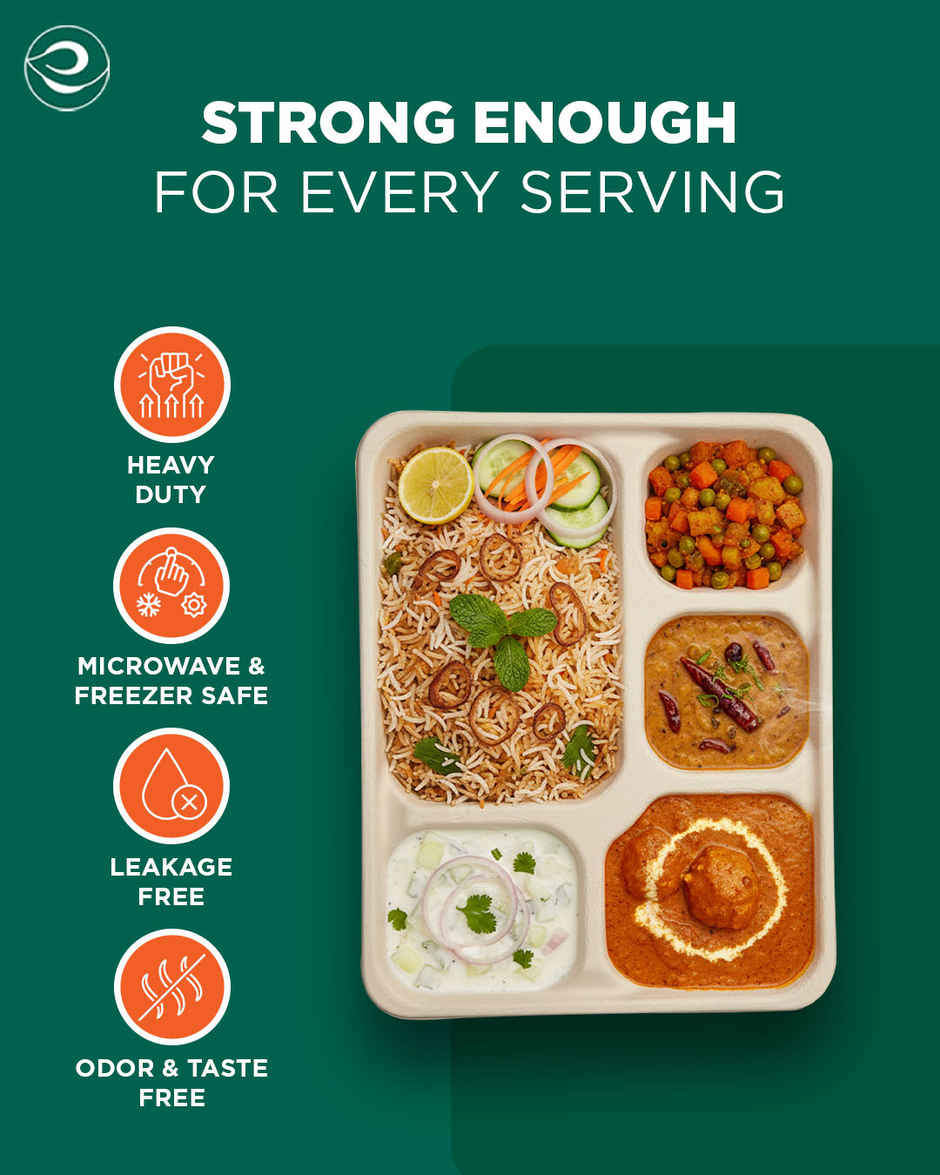 ECO SOUL | Bagasse Disposable Meal Tray/Plates | Square | 5CP | 10 Count