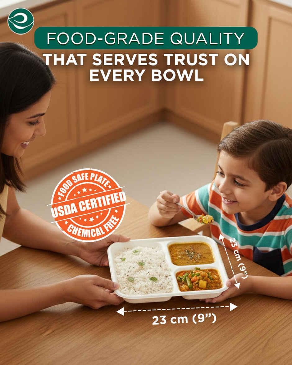 ECO SOUL | Bagasse Disposable Meal Tray/Plates | Square | 3CP | 10 Count