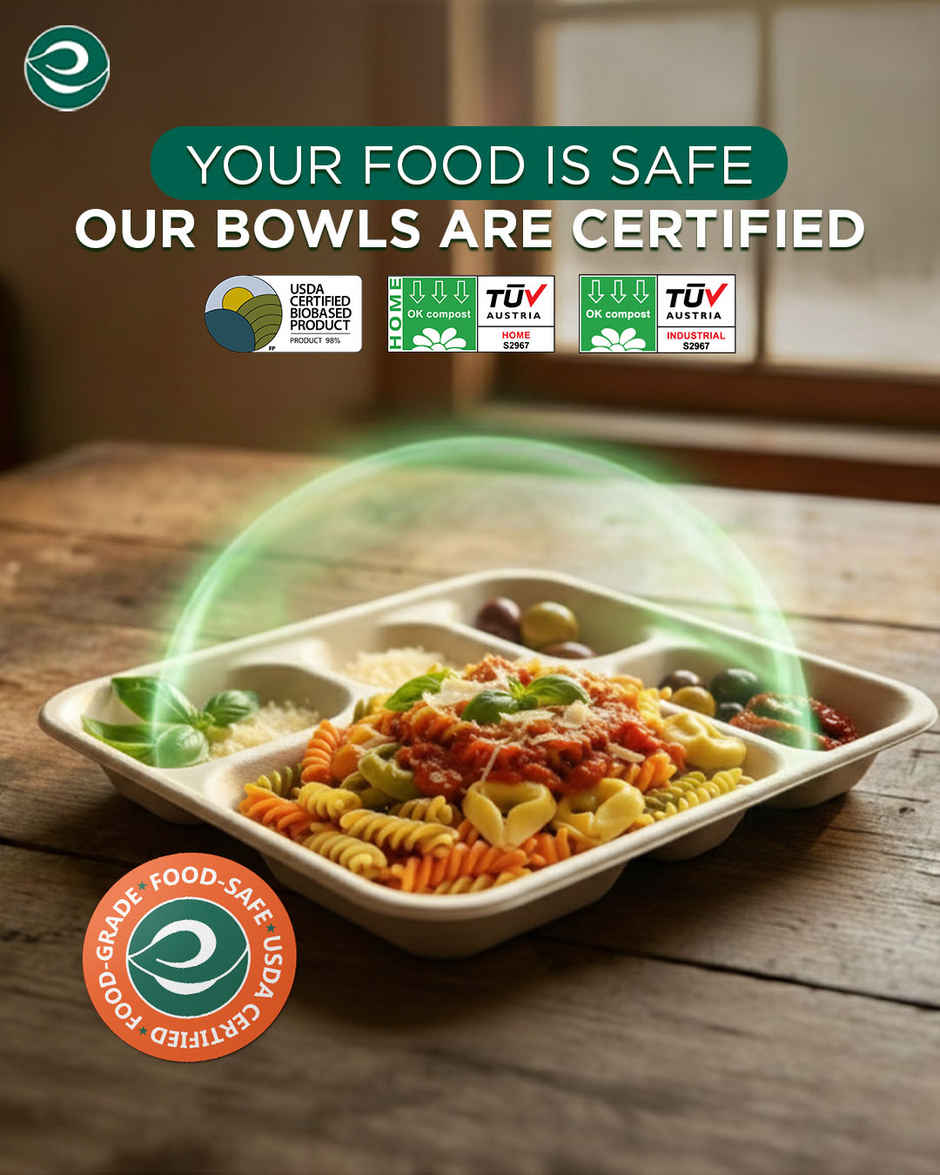 ECO SOUL | Bagasse Disposable Meal Tray/Plates | Square | 5CP | 10 Count