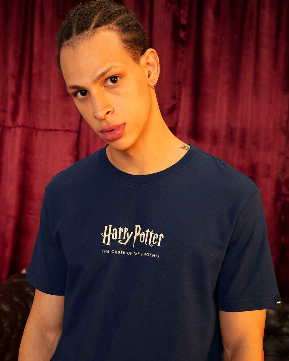 Bewakoof Harry Potter Merchandise Men's Order of the Phoenix Graphic Printed T-shirt | Blue - XL
