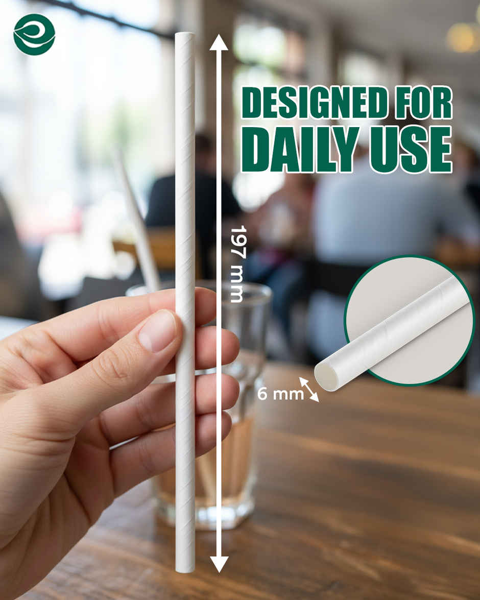 Eco Soul 6mm White | 50 Count | Paper Straw