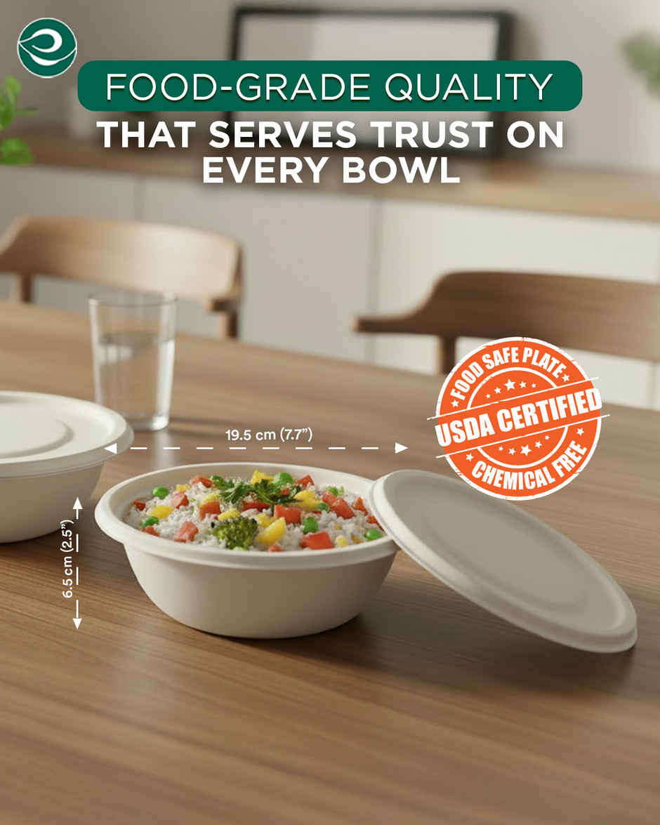 ECO SOUL | Bagasse Disposable Soup Bowls with Lid | 945 ml | Round | 10 Count