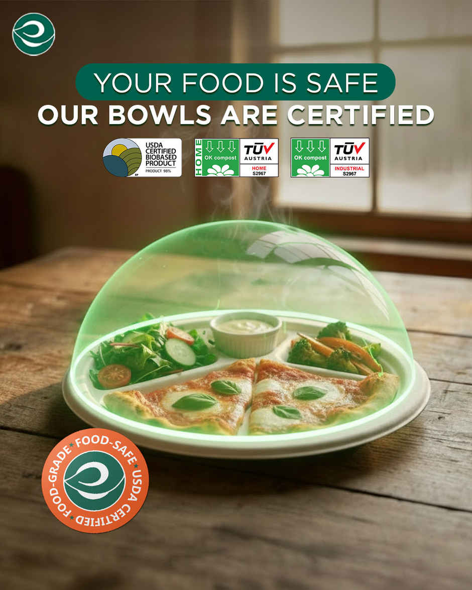 ECO SOUL | Bagasse Disposable Plates | 11 Inch | Round 4CP | 10 Count