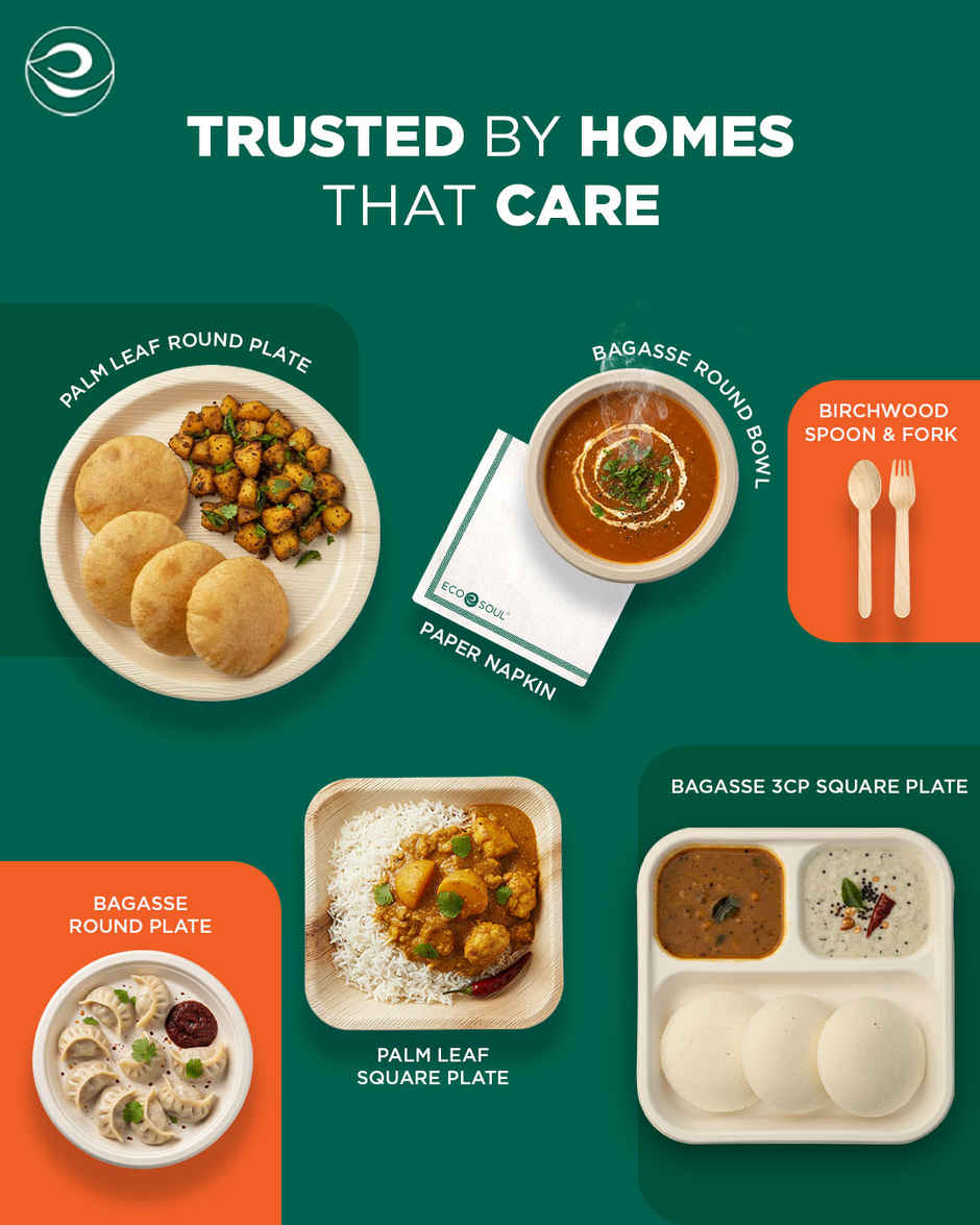 ECO SOUL | Bagasse Disposable Meal Tray/Plates | Square | 3CP | 10 Count